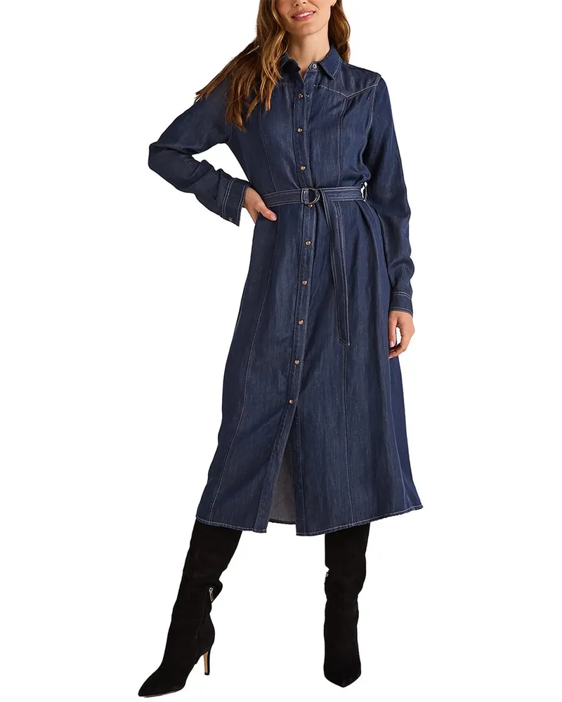 Bella Dahl Western Yoke Linen-Blend Midi Dress Nocolor