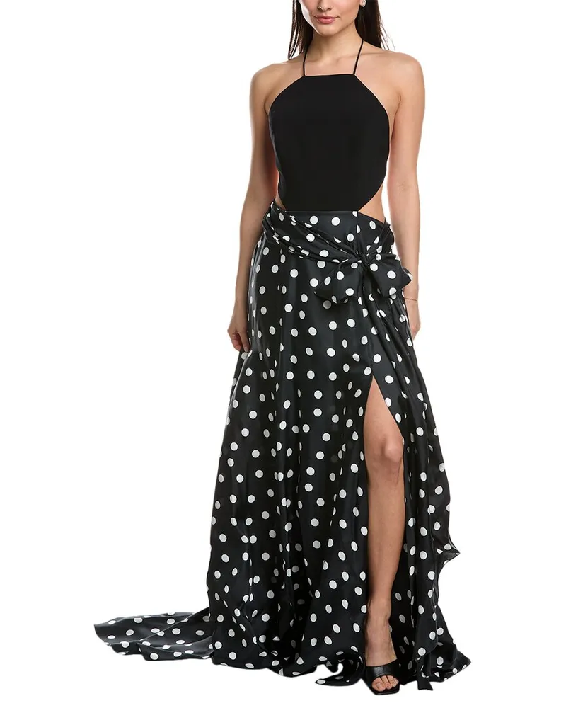 Carolina Herrera New York Halter Neck Cutout Waist Silk-Blend Gown Black