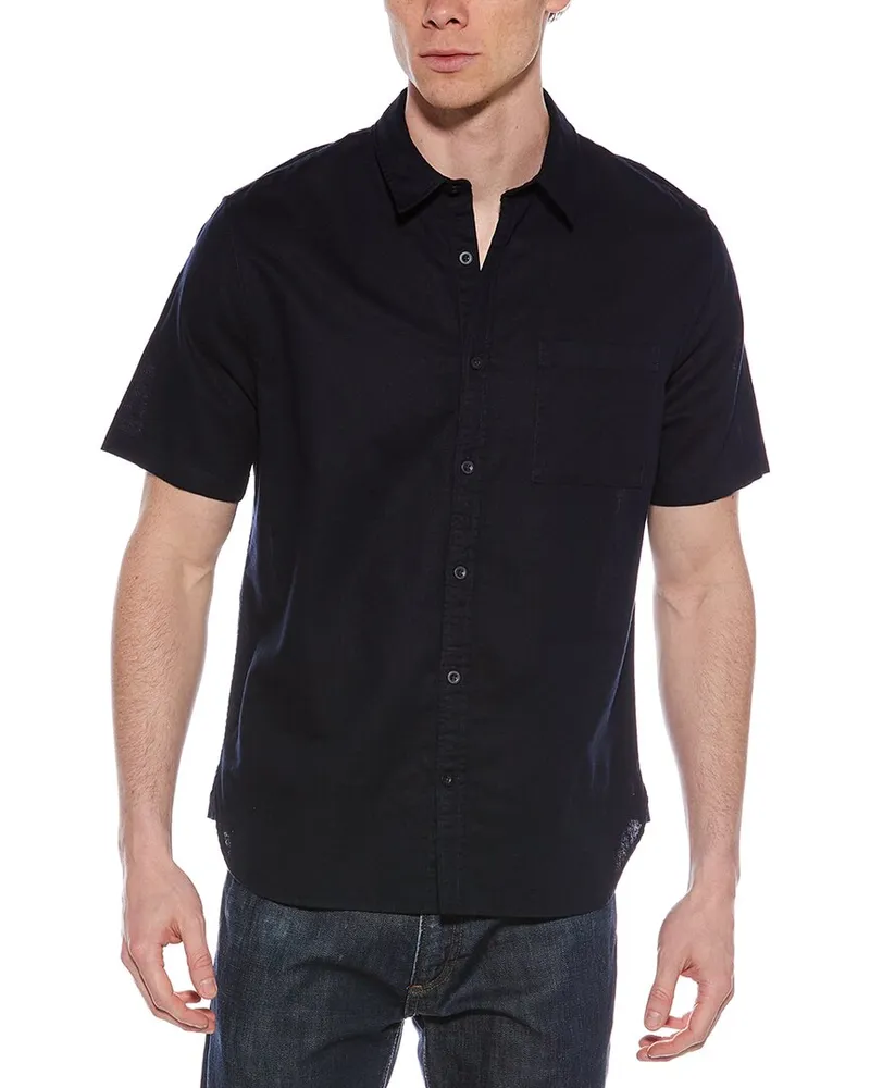 Vince Linen-Blend Button-Down Shirt Blue