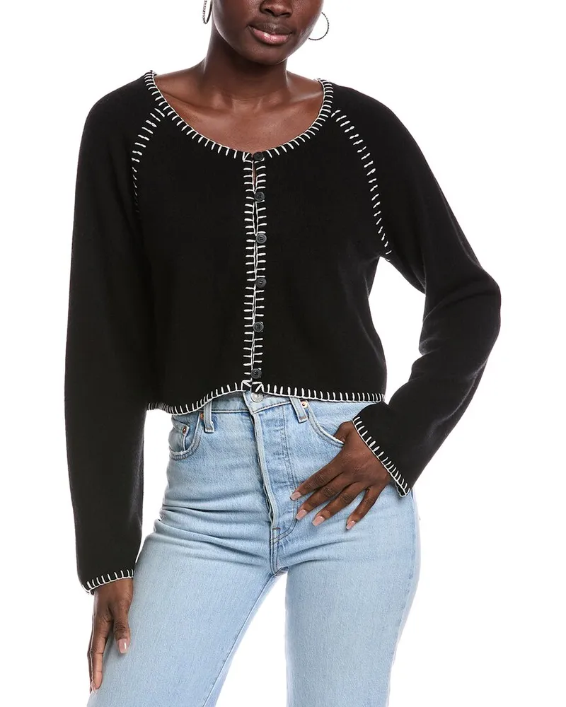 NAADAM Whipstitch Cashmere Cardigan Black