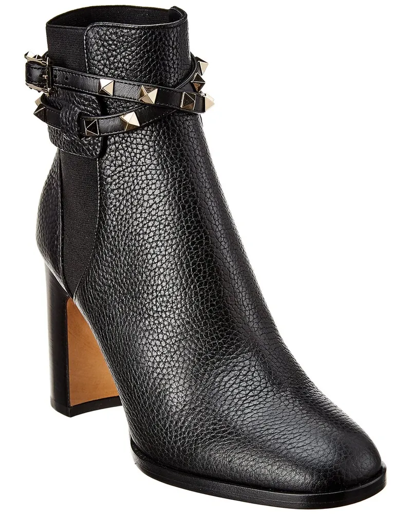 Valentino Garavani Rockstud 90 Grainy Leather Bootie Black