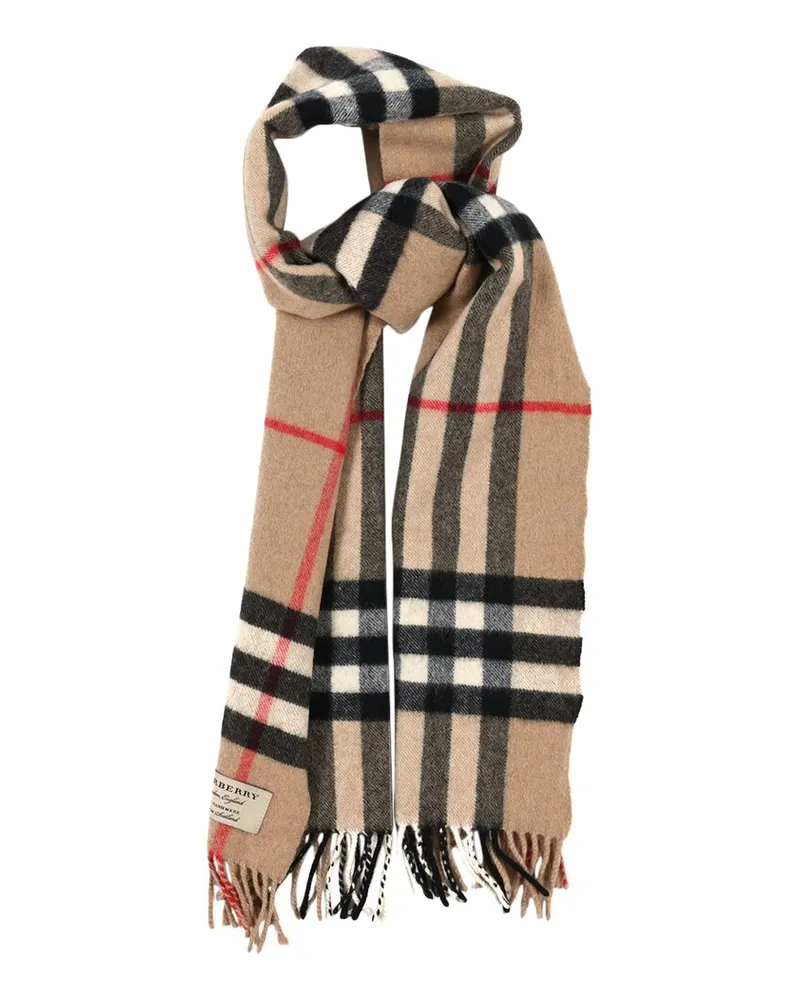 Burberry Cashmere Giant Check Fringe Scarf (Authentic Pre-Loved Nocolor
