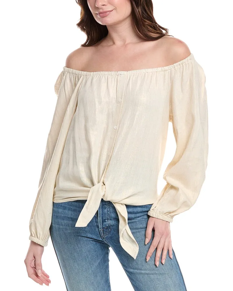Vince Camuto Off-The-Shoulder Linen-Blend Blouse Beige