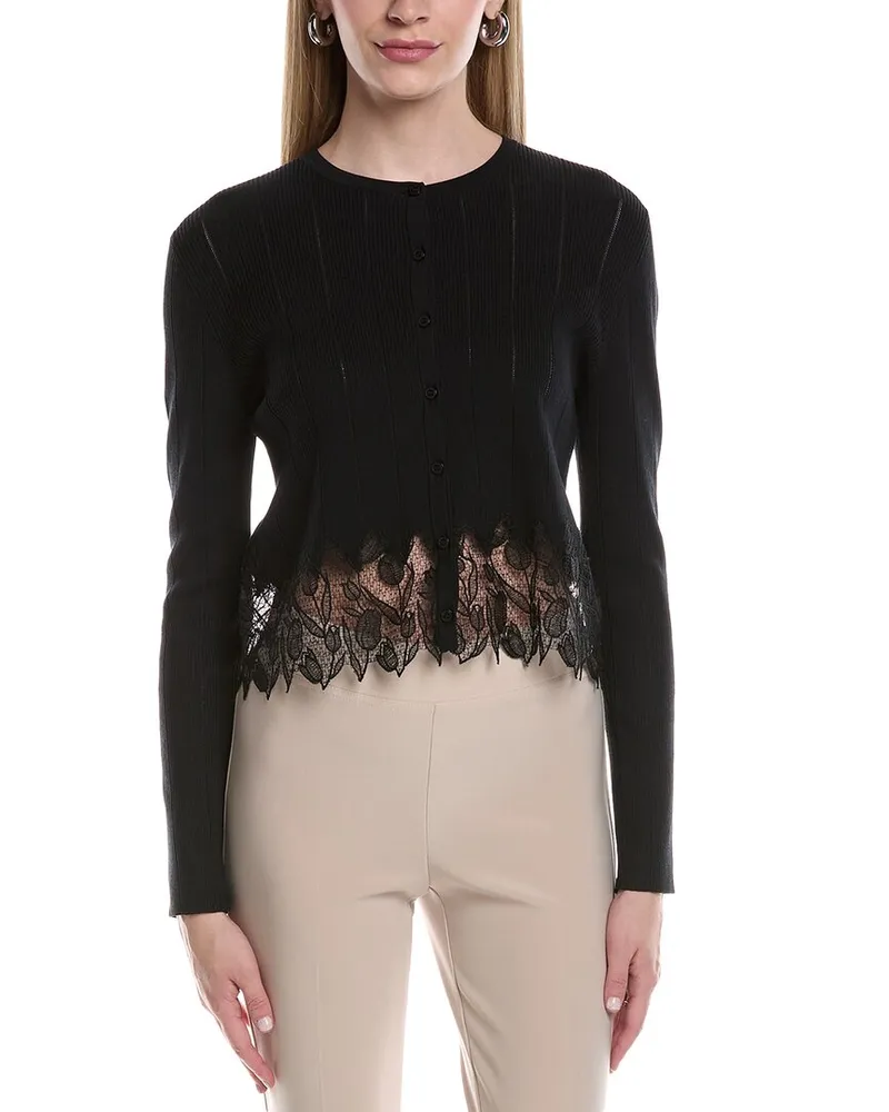 Lela Rose Lace Hem Cardigan Black
