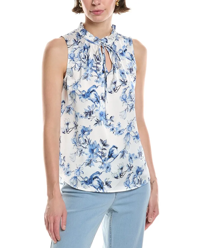 Anne Klein Ruffle Tie Neck Top Blue