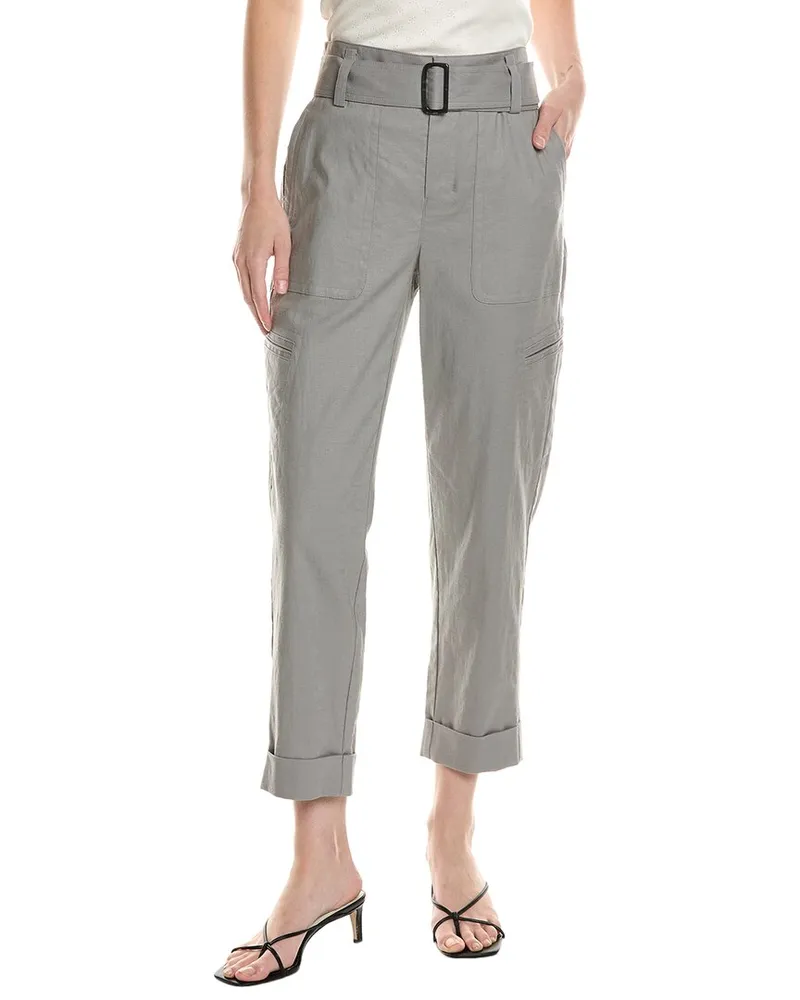 Vince Belted Linen-Blend Pant Grey