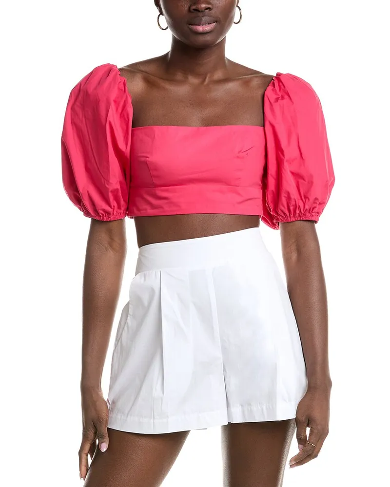 Susana Monaco Poplin Puff Sleeve Crop Top Pink