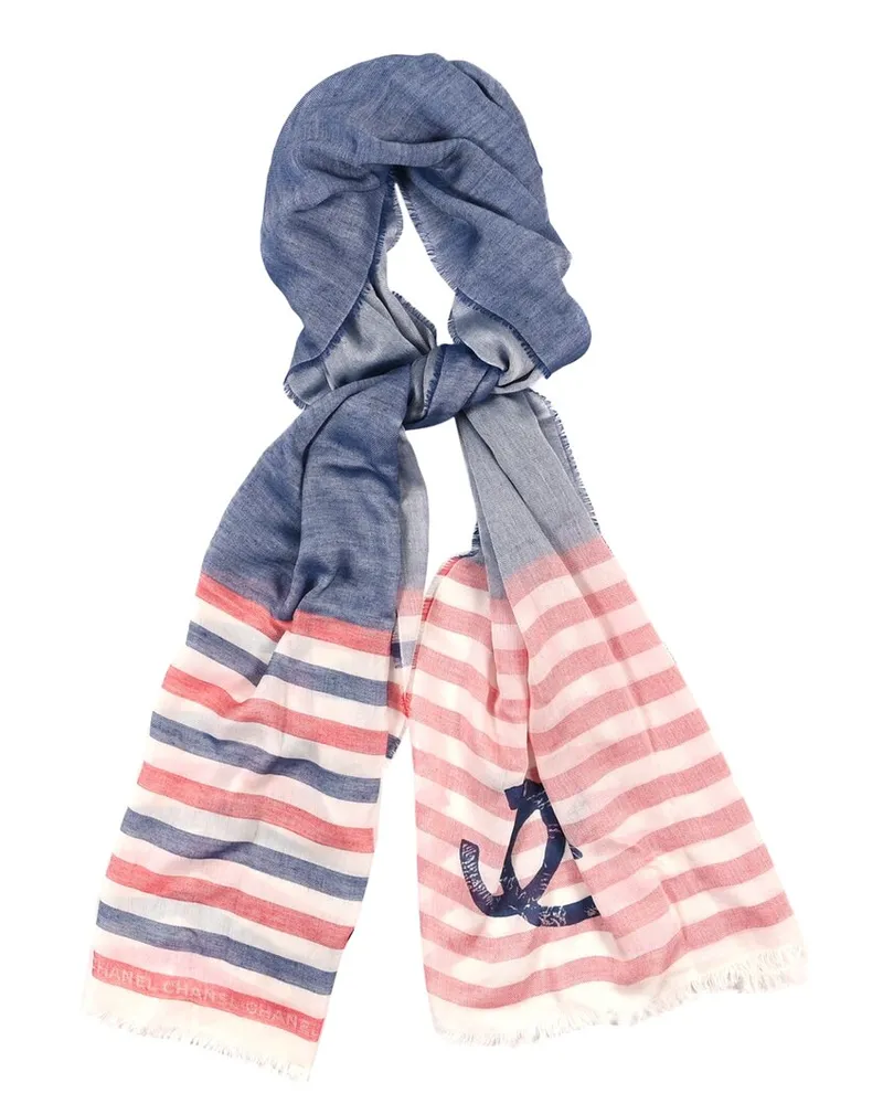 Chanel Cashmere Silk Cotton CC Stripe Fringe Scarf (Authentic Pre-Loved Nocolor