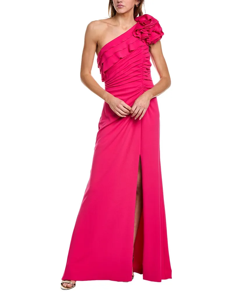 Tadashi Shoji One Shoulder Solid Gown Pink
