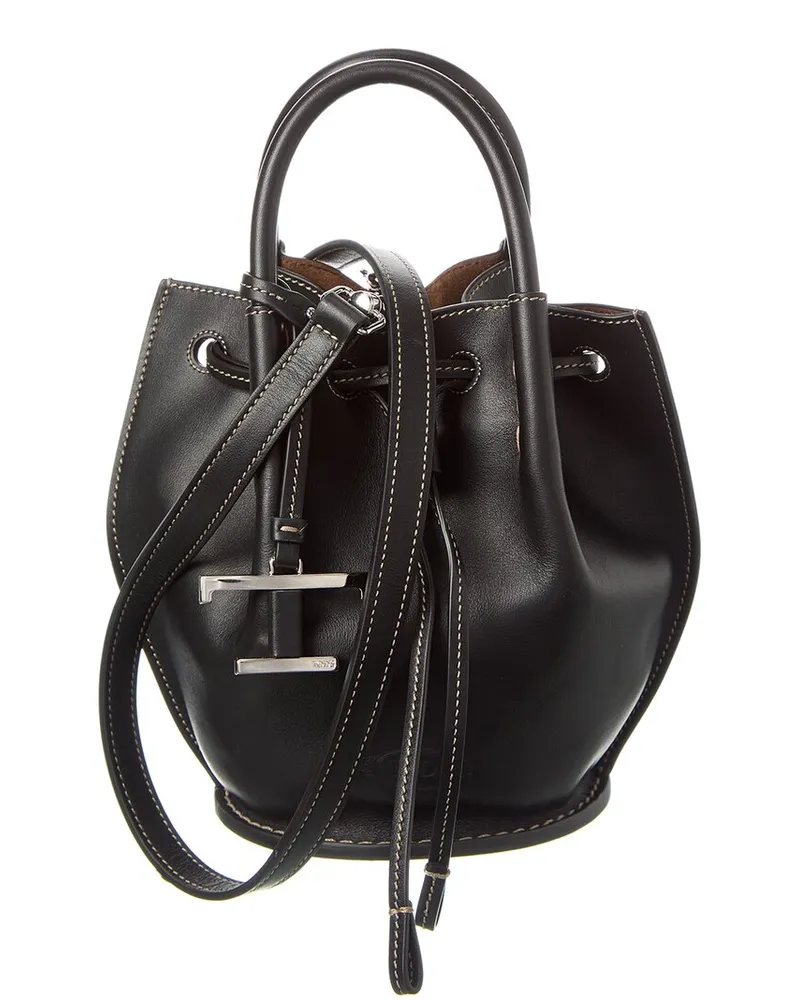 TOD'S TOD’s Logo Mini Leather Bucket Bag Black