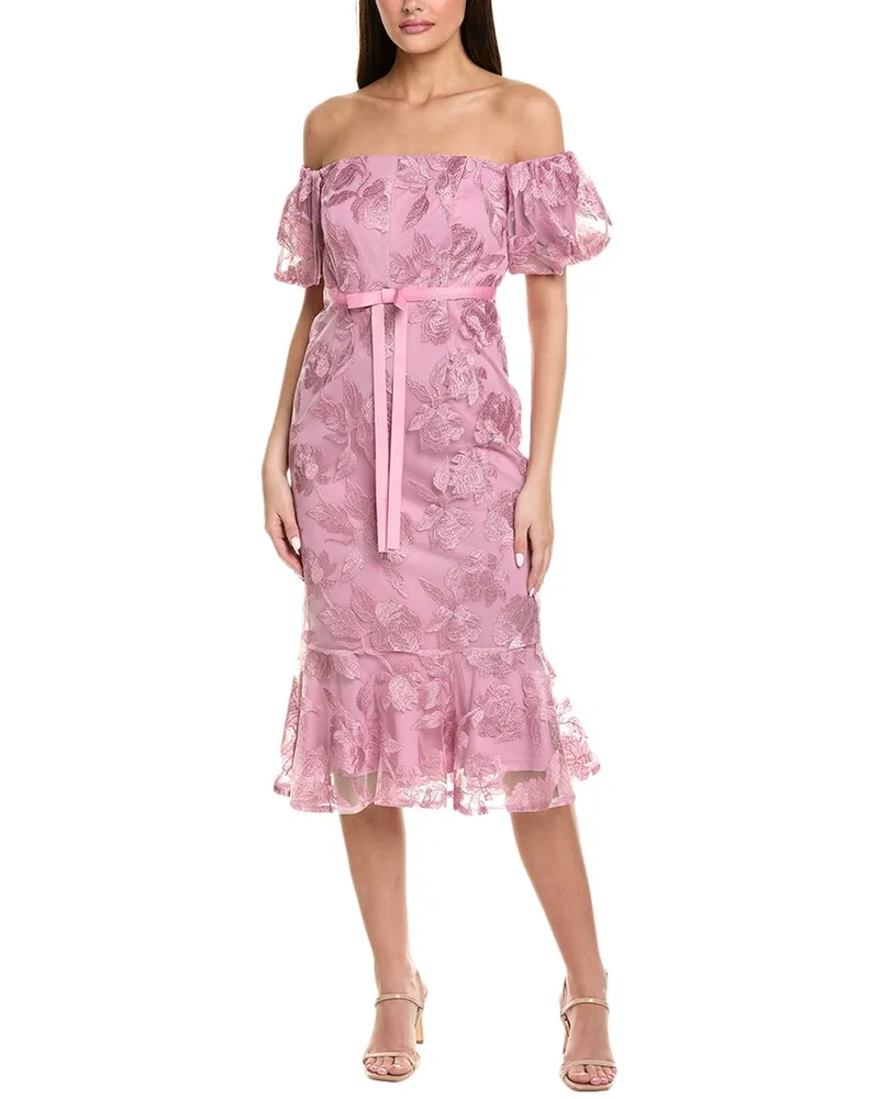 Sam Edelman Leafy Embroidered Midi Dress Pink