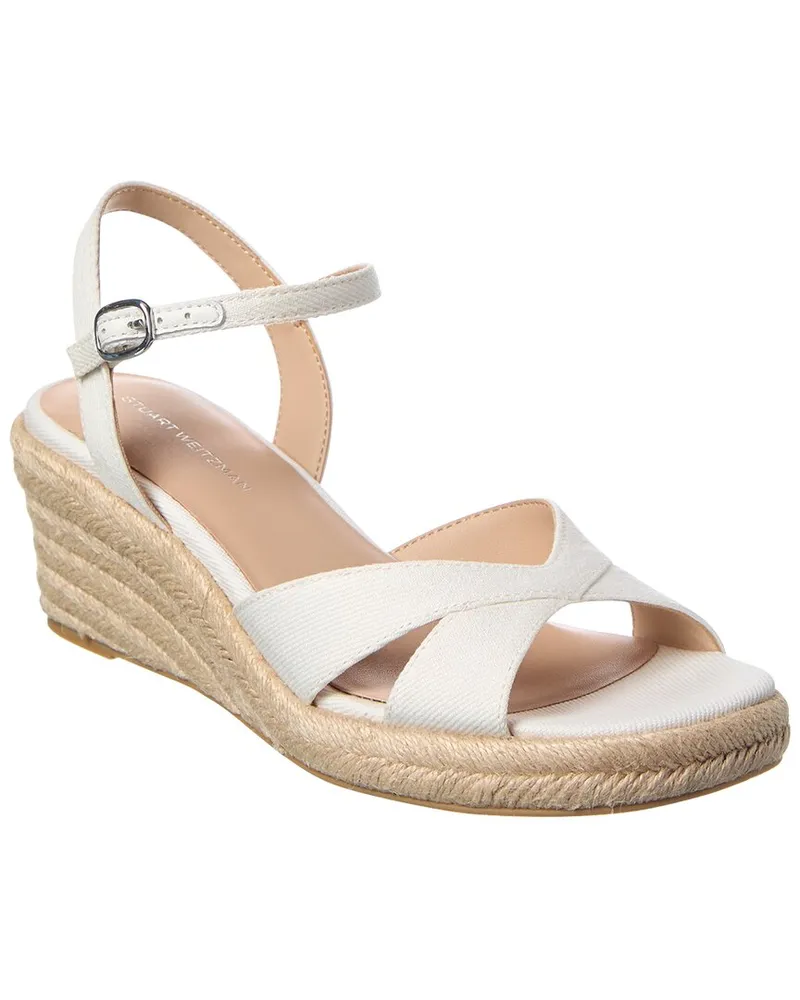 Stuart Weitzman Miami Espadrille Canvas & Leather Wedge White