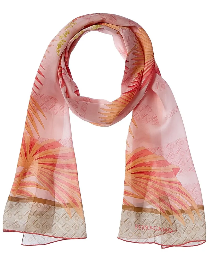 Ferragamo Logo Print Silk Scarf Red