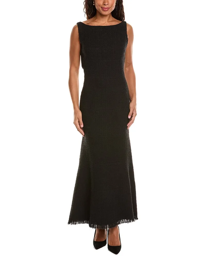 Oscar de la Renta Tweed Silk-Lined Midi Dress Black