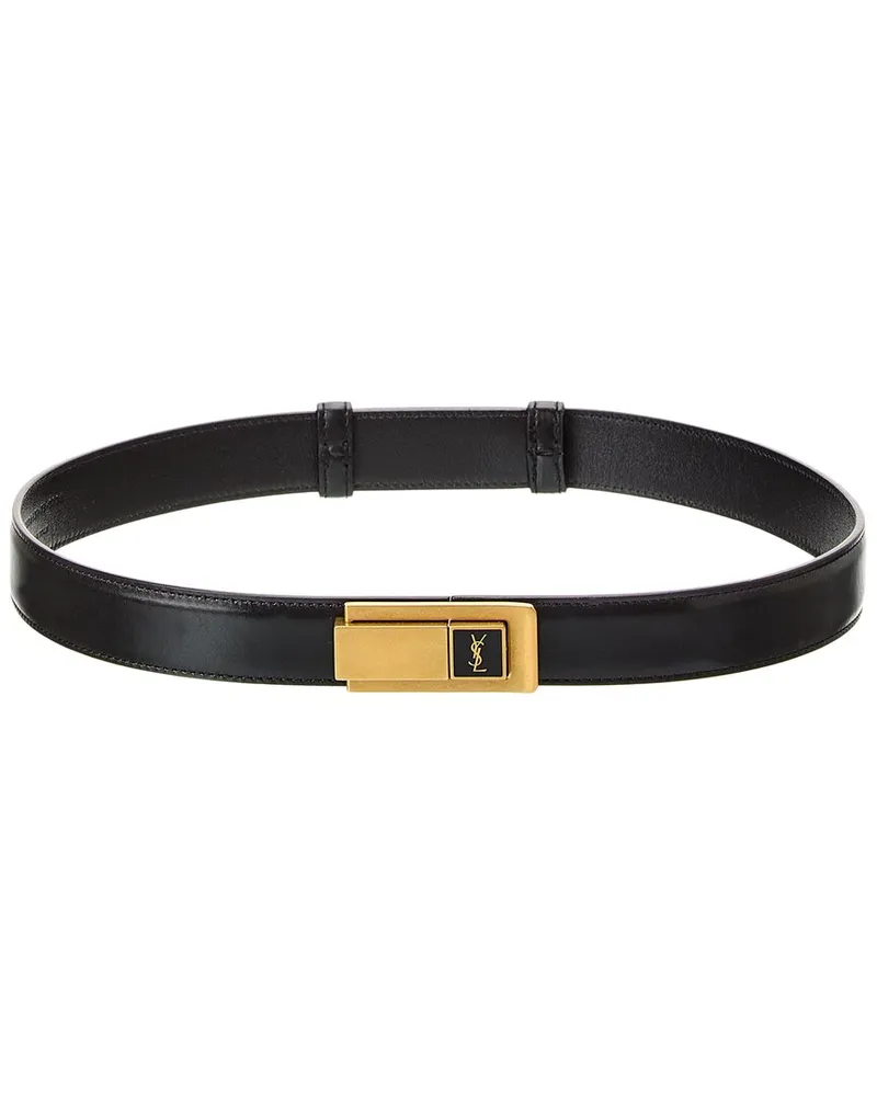 Saint Laurent Charniere Buckle Leather Belt Black