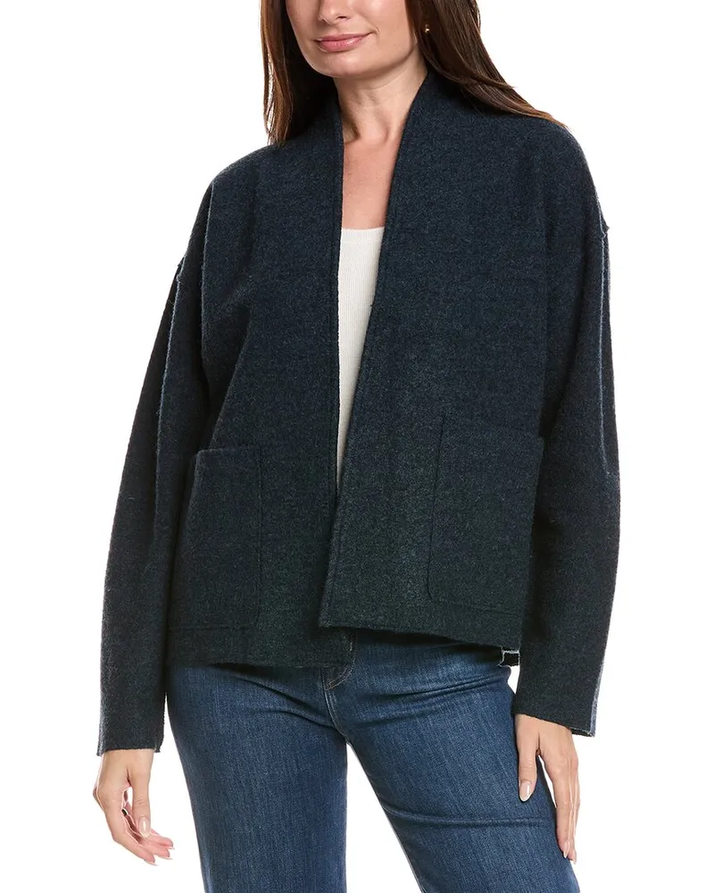 Eileen Fisher Petite High Collar Wool Jacket Blue