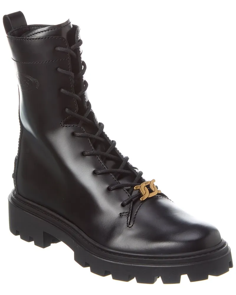 TOD'S TOD’s Logo Leather Combat Boot Black