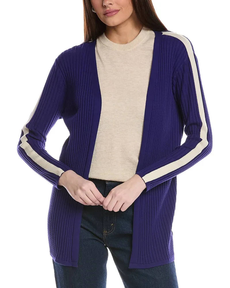 ST. JOHN Textured Rib Knit Cardigan Blue