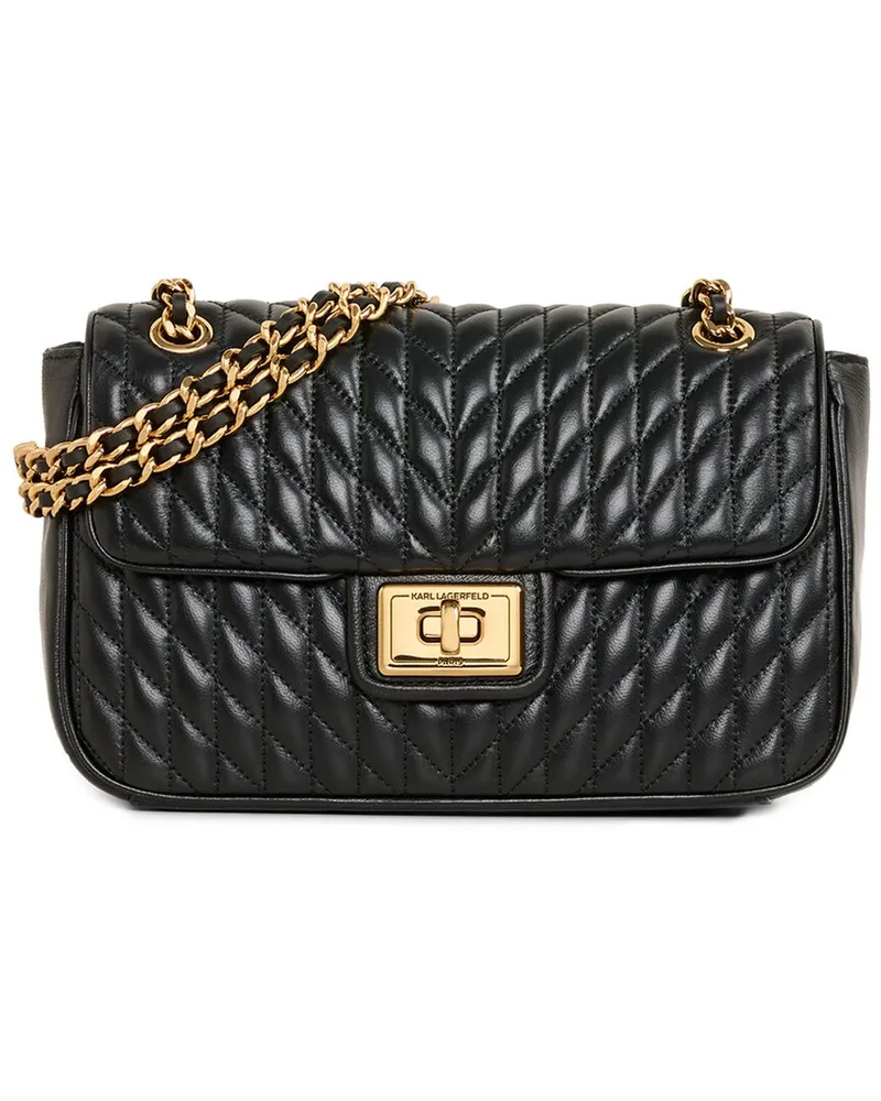 Karl Lagerfeld Agyness Medium Leather Shoulder Bag Black