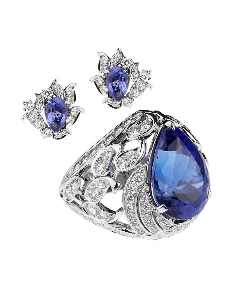 Van Cleef & Arpels 18K 14.97 ct. tw. Diamond & Tanzanite Les Jardins Ring & Earrings (Authentic Pre-Loved Nocolor