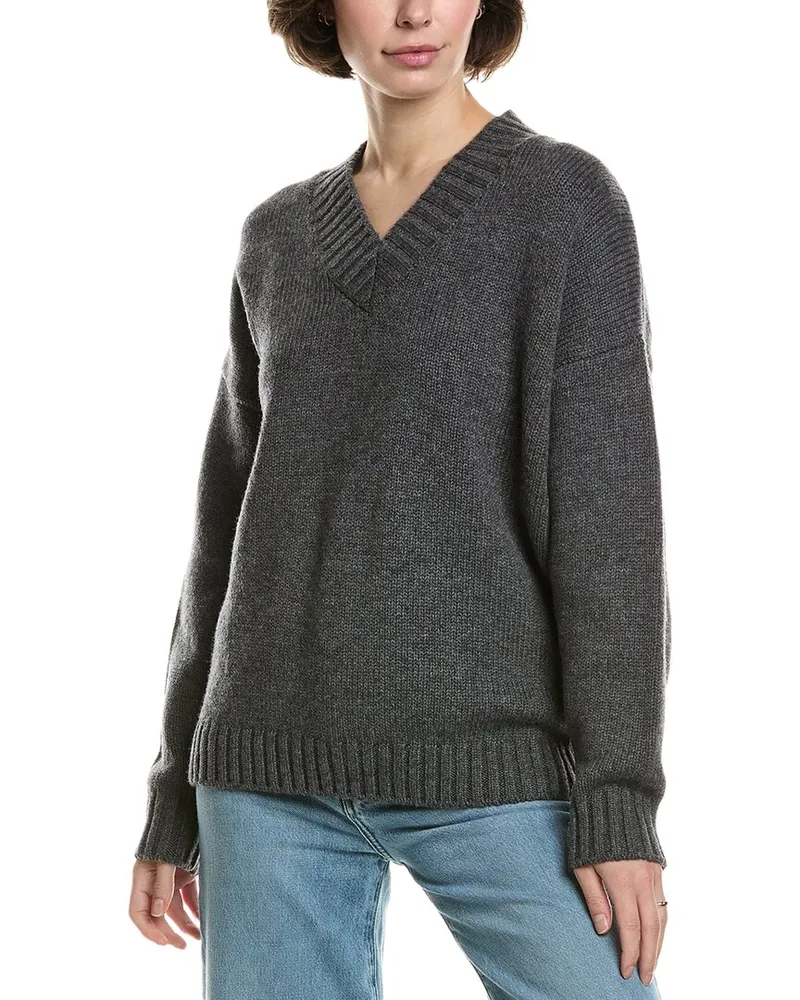 Frame Denim Chunky V-Neck Wool & Cashmere-Blend Sweater Grey