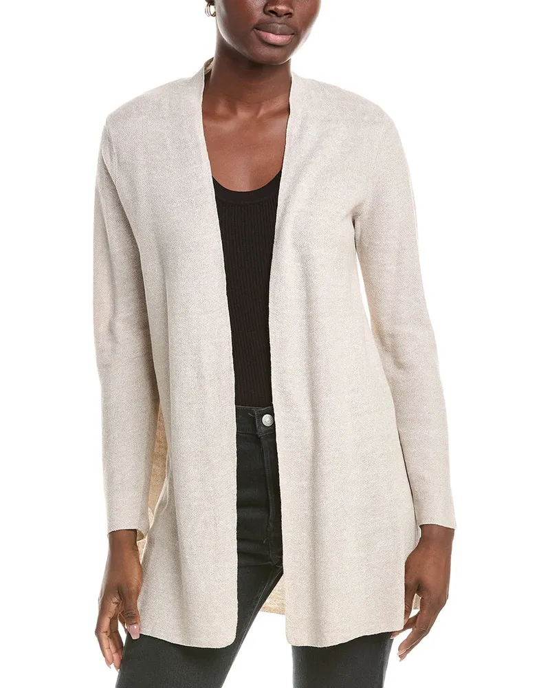Eileen Fisher Petite Linen-Blend Long Cardigan White