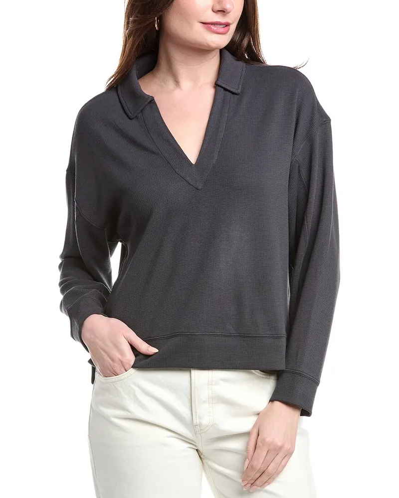 Splendid Waffle Scuba Polo Sweatshirt Black