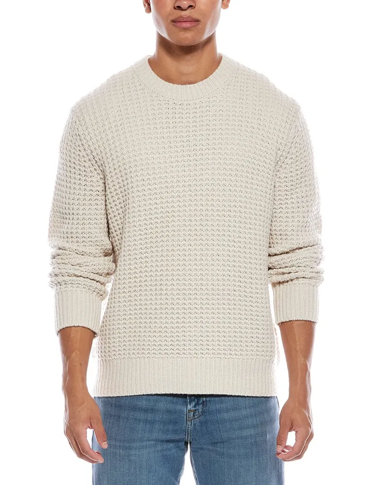 Vince Macro Waffle Wool & Cashmere-Blend Crewneck Sweater White