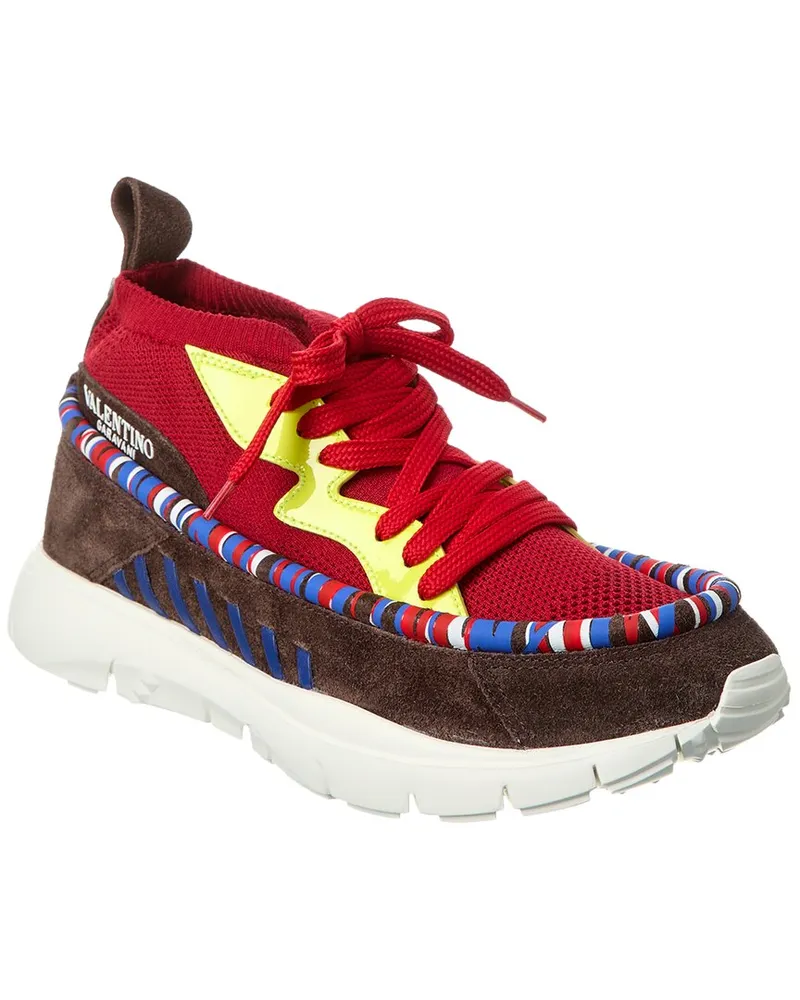 Valentino Garavani Knit & Suede Sneaker Red