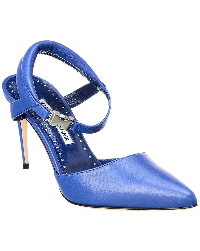 Manolo Blahnik Noumaknu 90 Leather Pump Blue
