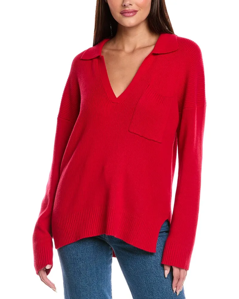 Splendid Kristen Wool & Silk-Blend Polo Sweater Red