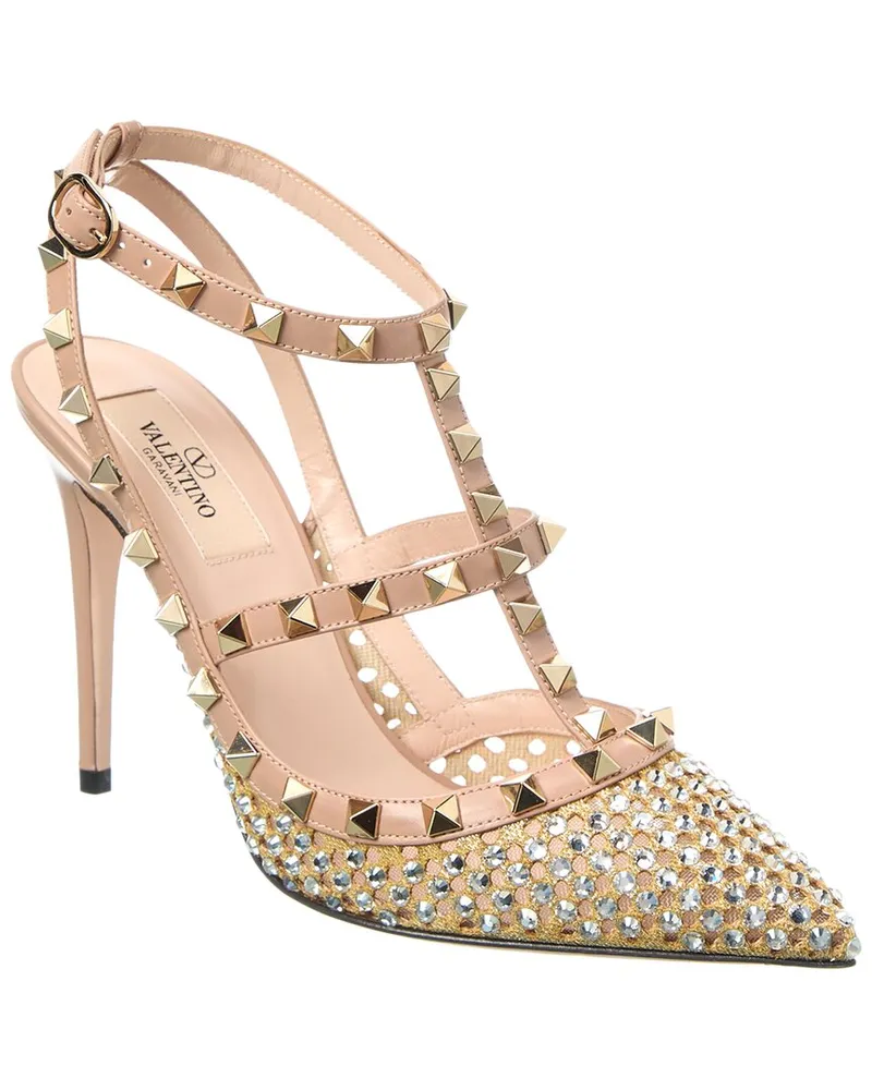 Valentino Garavani Rockstud Caged 100 Leather & Mesh Pump Pink
