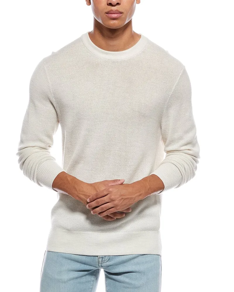 Vince Mesh Wool Crewneck Sweater Beige