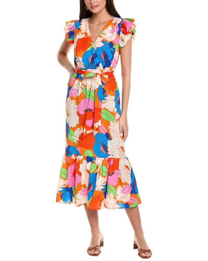 Sam Edelman Retro Range Floral Midi Dress Orange