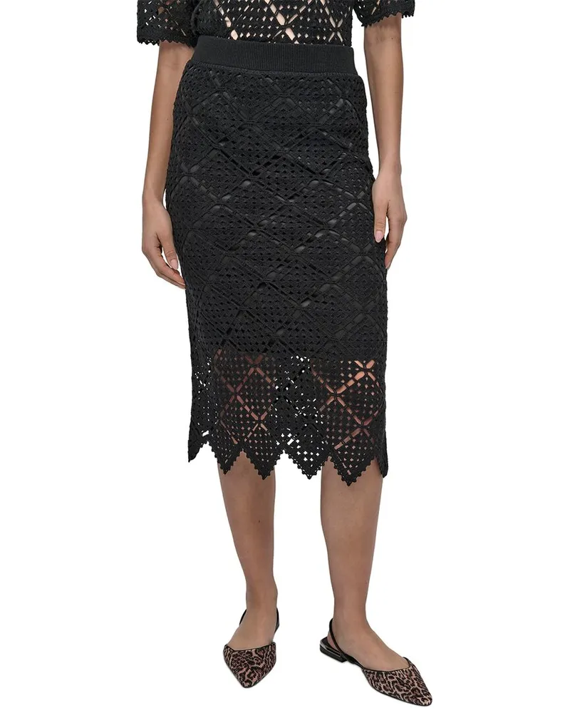 DKNY Cotton Crochet Midi Skirt Black
