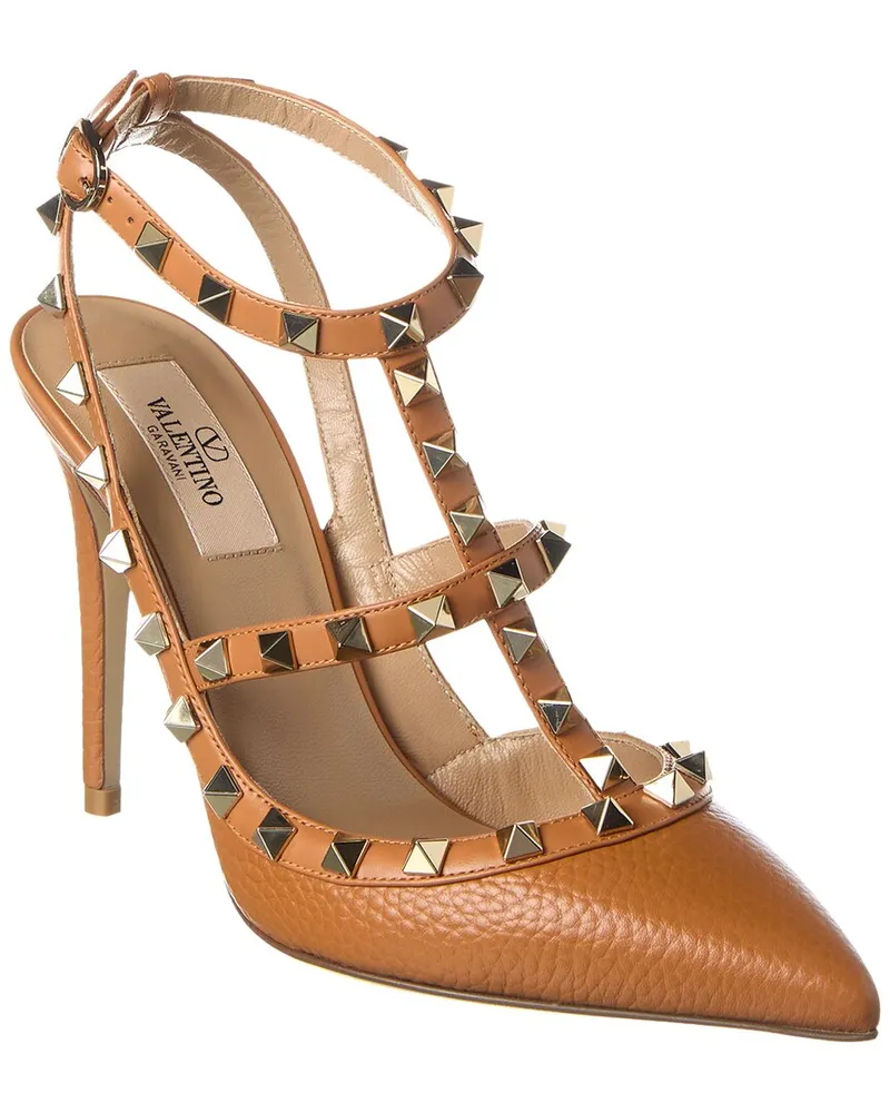 Valentino Garavani Rockstud Caged 100 Grainy Leather Pump Beige