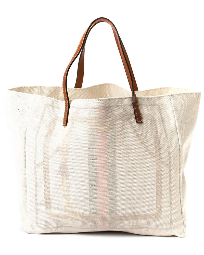 Gucci White Canvas Geometric Tote (Authentic Pre-Loved Nocolor