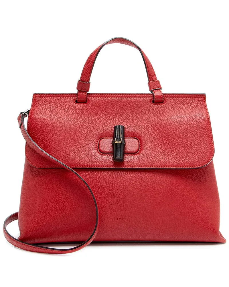 Gucci Red Leather Bamboo Daily Medium Top Handle (Authentic Pre-Loved Nocolor