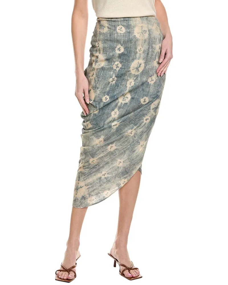 Just BEE Queen Noor Linen-Blend Midi Skirt Blue