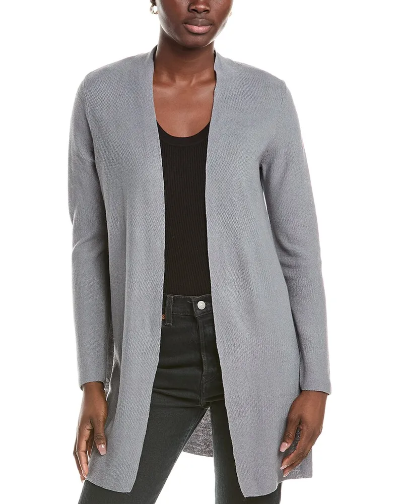Eileen Fisher Petite Linen-Blend Long Cardigan Gray