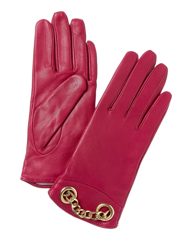 Bruno Magli Chain Cuff Cashmere-Lined Leather Gloves Pink