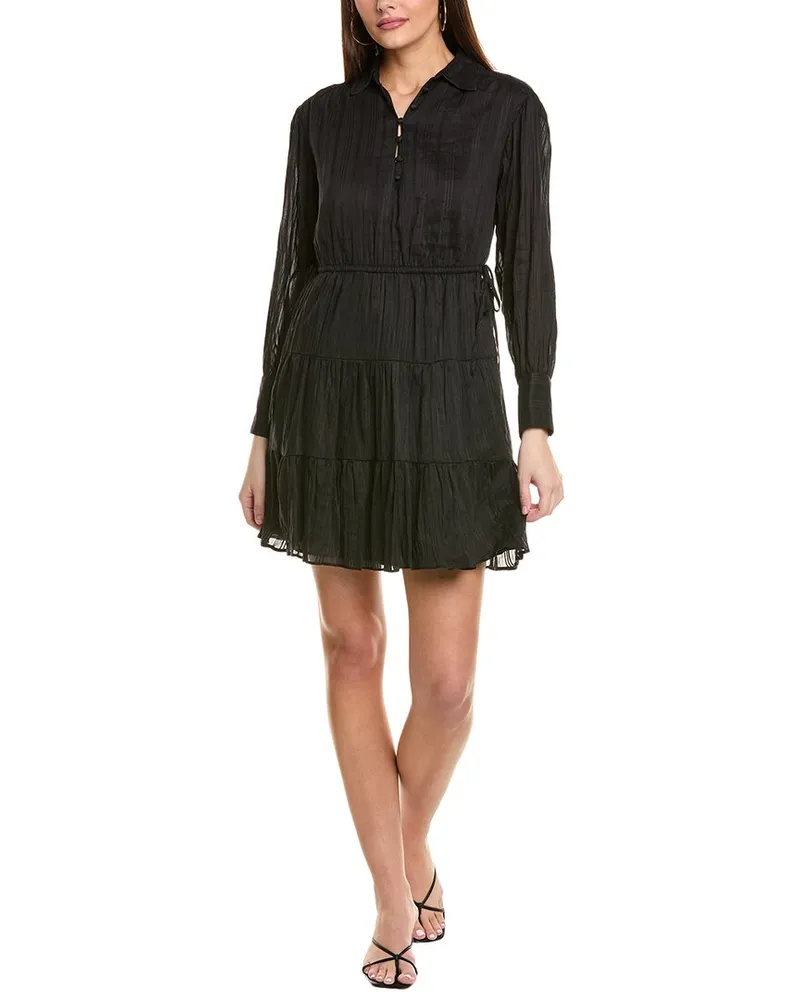 1.STATE Tiered Silk-Blend Mini Dress Black
