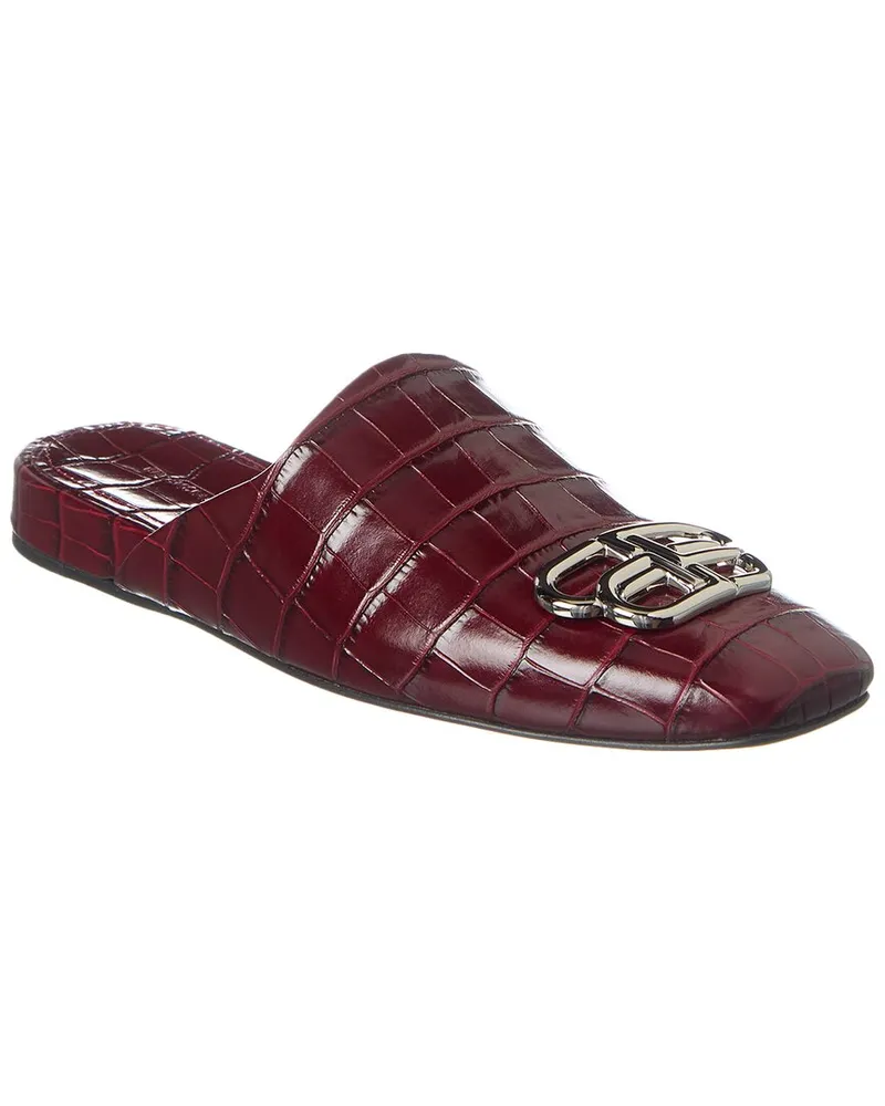 Balenciaga Cosy BB Croc-Embossed Leather Mule Red