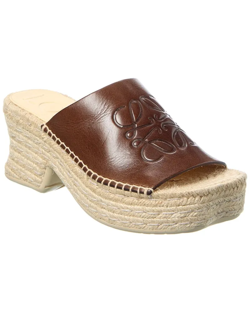 Loewe Petal Leather Espadrille Platform Sandal Brown