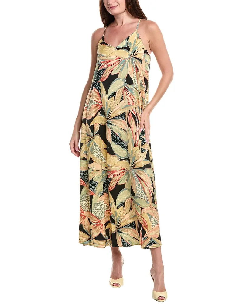 Nicole Miller Printed Palma Satin Maxi Dress Green