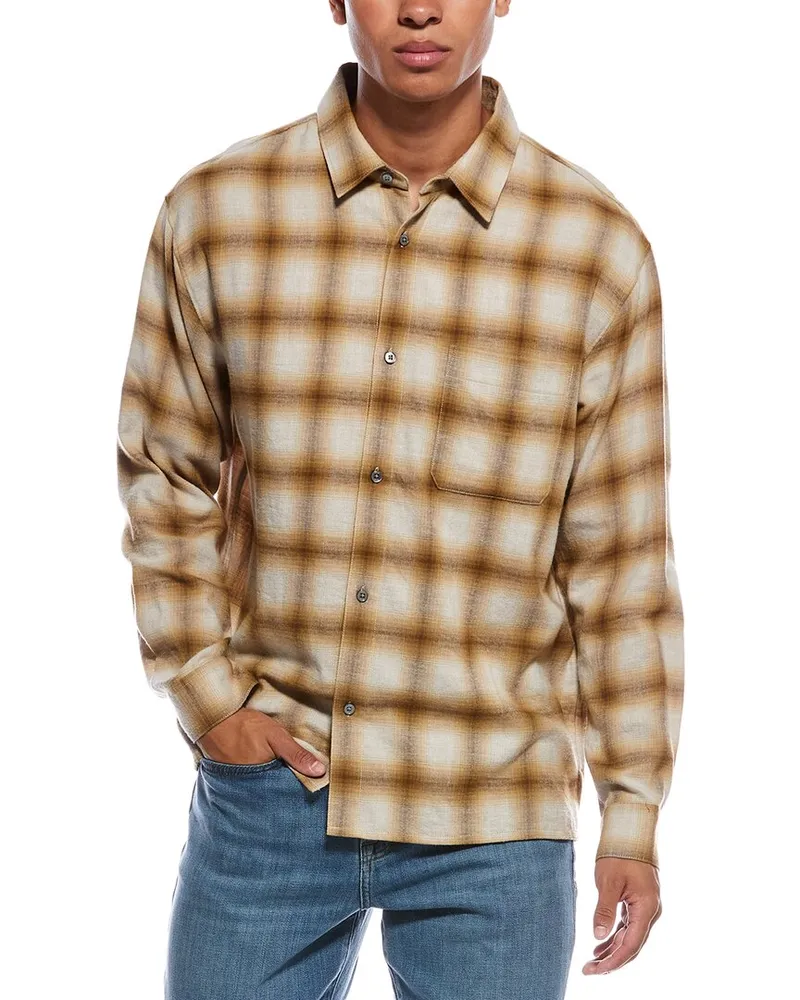 Frame Denim Lightweight Plaid Wool-Blend Shirt Brown