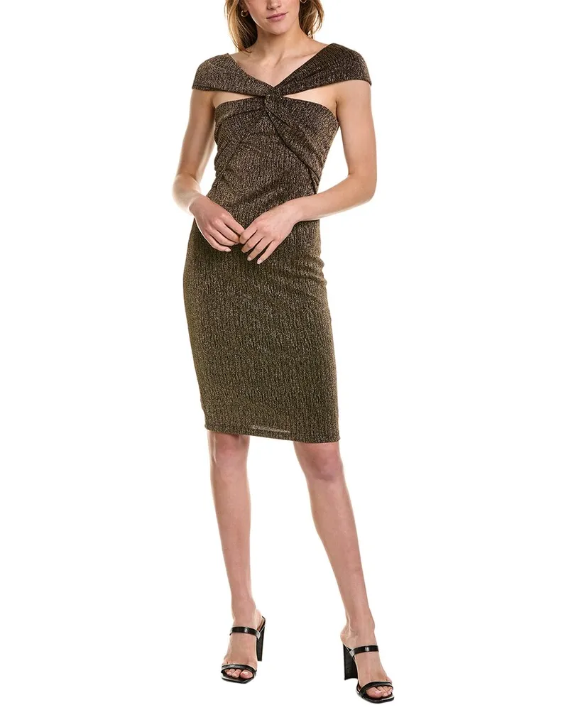 Black Halo Delahart Sheath Dress Gold