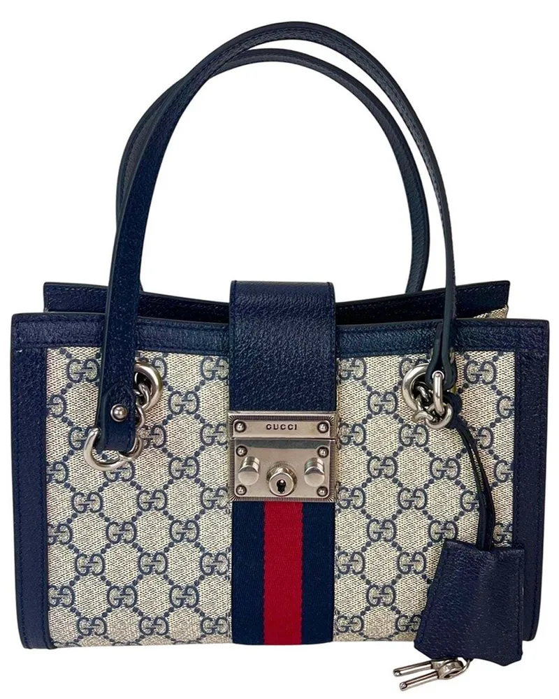 Gucci Blue GG Supreme Canvas Web Small Padlock Tote (Authentic Pre-Loved Nocolor