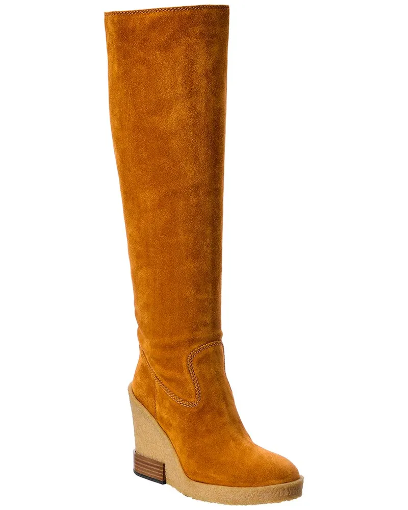 TOD'S TODs Suede Knee-High Wedge Boot Orange