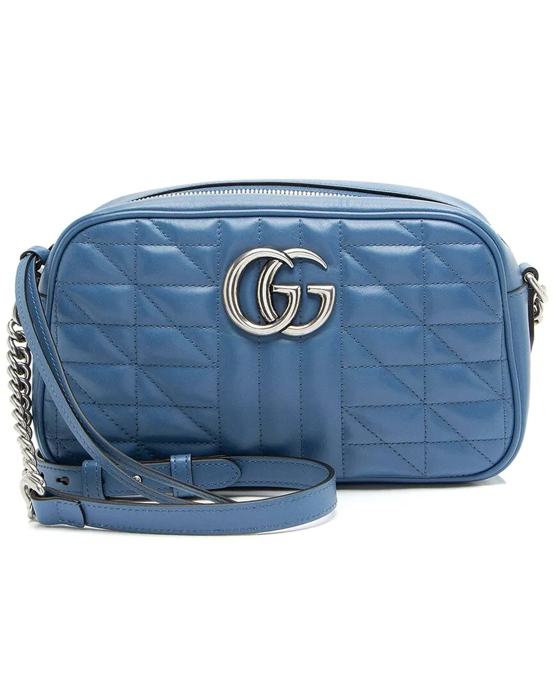 Gucci Blue Mixed Matelasse Leather GG Marmont Aria Small Shoulder Bag (Authentic Pre-Loved Nocolor